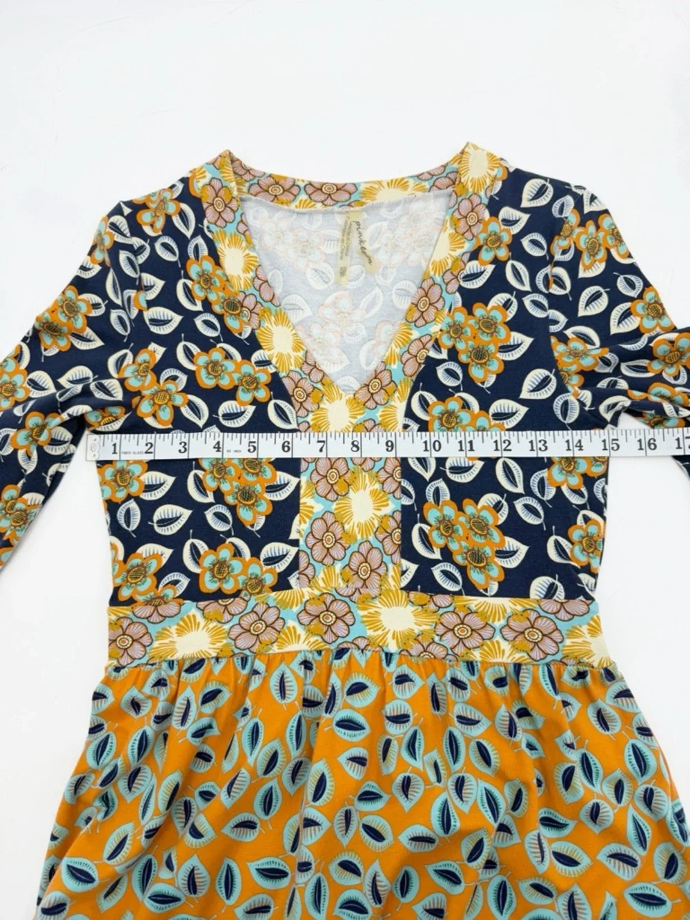 Anthropologie Pinkerton Boho Floral Patchwork Dress V-Neck 3/4 Sleeve XS - Picture 9 of 14
